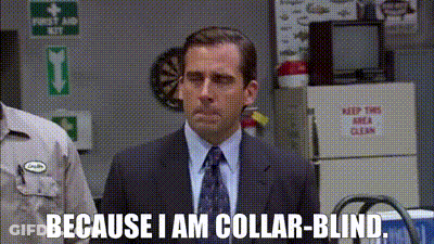 A Man In A Suit And Tie Says Because I Am Collar-Blind . GIF