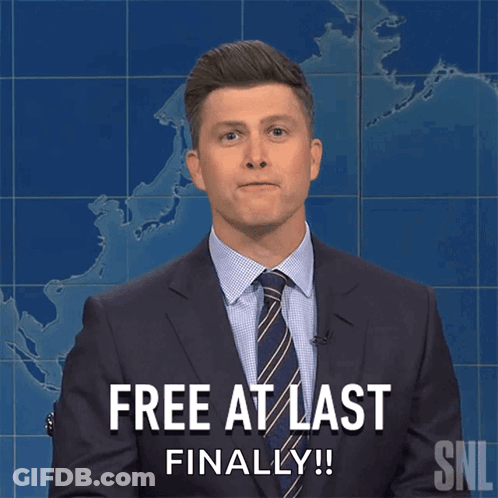 A Man In A Suit And Tie Says Free At Last GIF