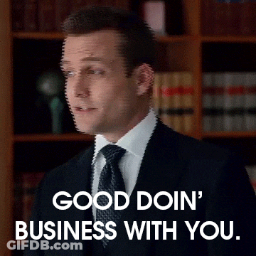 A Man In A Suit And Tie Says Good Doin Business With You GIF