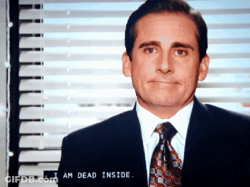 A Man In A Suit And Tie Says " I Am Dead Inside " On The Screen GIF
