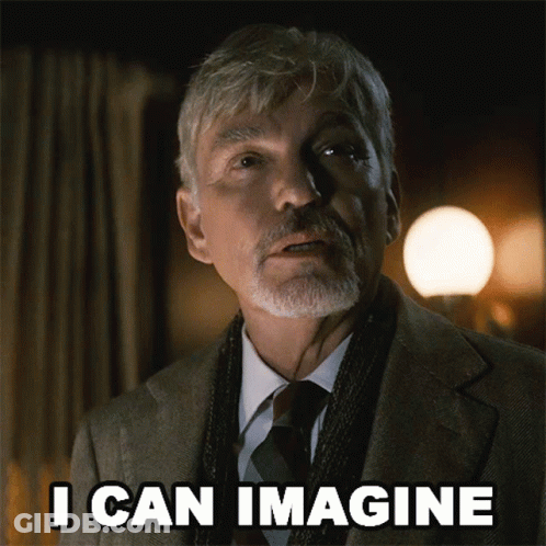 A Man In A Suit And Tie Says I Can Imagine In Black Letters GIF