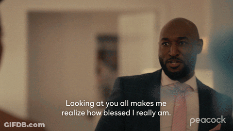 A Man In A Suit And Tie Says " Looking At You All Makes Me Realize How Blessed I Really Am " On Peacock GIF