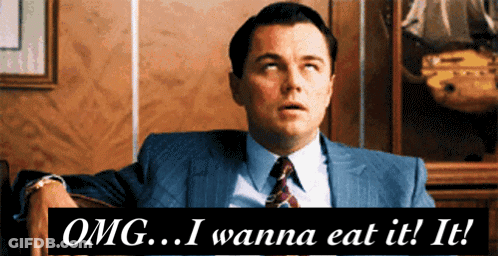 A Man In A Suit And Tie Says " OMG I Wanna Eat It It " GIF