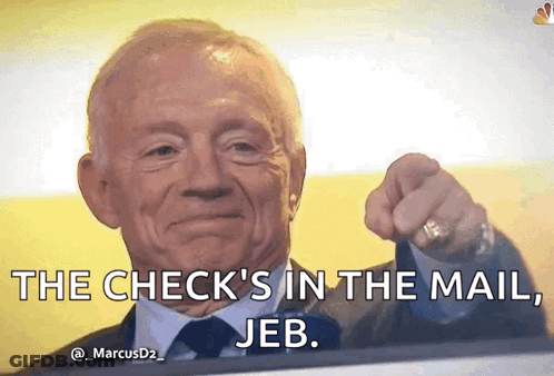 A Man In A Suit And Tie Says The Check 'S In The Mail GIF