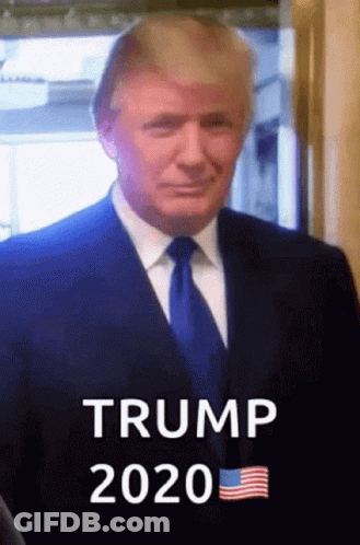 A Man In A Suit And Tie Says Trump 2020 On The Bottom GIF