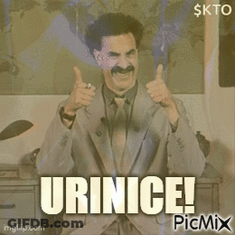 A Man In A Suit And Tie Says Urinice On A Picture GIF