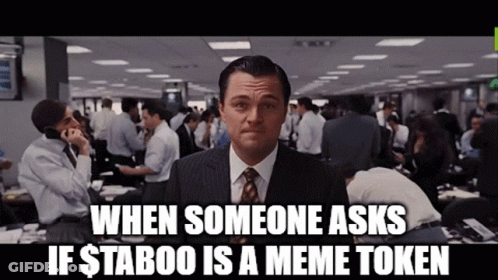 A Man In A Suit And Tie Says When Someone Asks If $ Taboo Is A Meme Token In Front Of A Crowd GIF