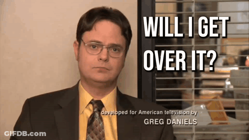 A Man In A Suit And Tie Says " Will I Get Over It ? " GIF