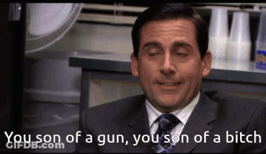 A Man In A Suit And Tie Says " You Son Of A Gun " GIF