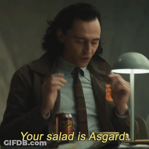 Man In Suit Says Your Salad Is Asgard GIF