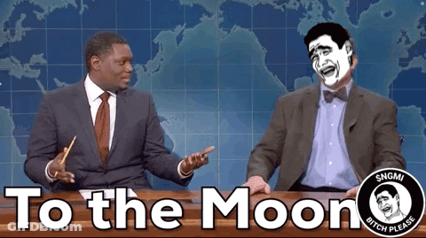 A Man In A Suit And Tie Sits At A Desk With The Words To The Moon GIF