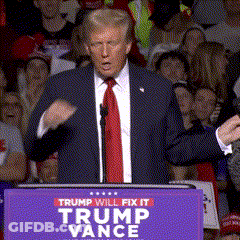 A Man In A Suit And Tie Stands At A Podium That Says Trump Will Fix It Trump Vance GIF