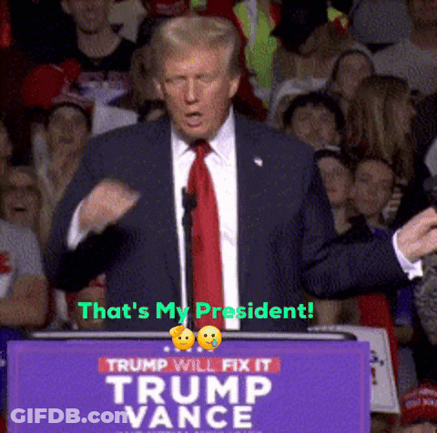 A Man In A Suit And Tie Stands At A Podium That Says Trump Will Fix It GIF