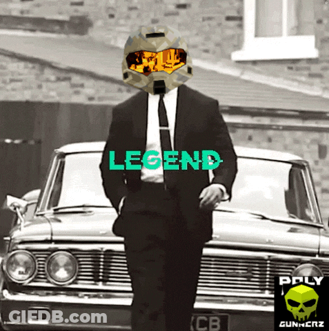 A Man In A Suit And Tie Stands In Front Of A Car With The Word Legend On It GIF