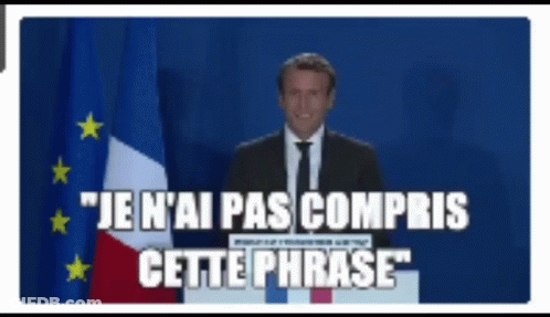 A Man In A Suit And Tie Stands In Front Of A Flag And Says " Je N'ai Pas Compris Cette Phrase GIF
