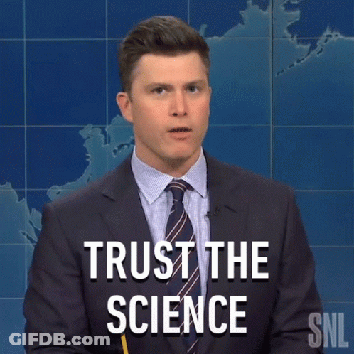A Man In A Suit And Tie Stands In Front Of A Map And Says Trust The Science GIF
