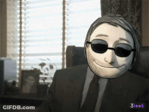 A Man In A Suit And Tie Wearing Sunglasses With A 3Look Logo In The Corner GIF