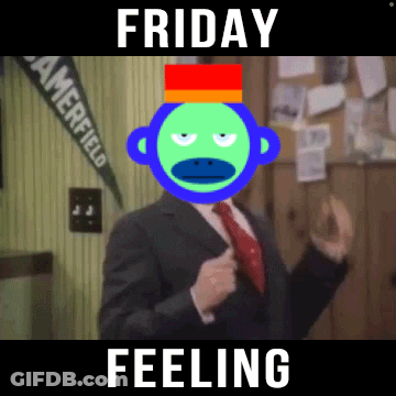 A Man In A Suit And Tie With A Monkey On His Head And The Words Friday Feeling GIF