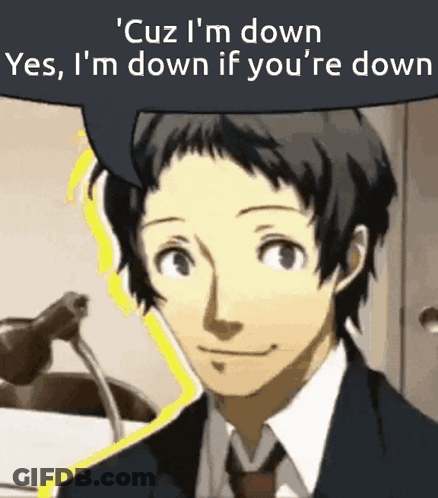 A Man In A Suit And Tie With A Speech Bubble Saying Cuz I 'M Down Yes GIF