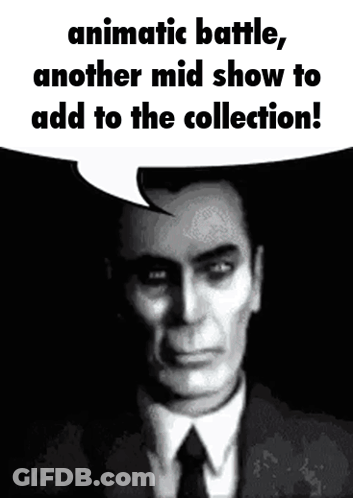 A Man In A Suit And Tie With A Speech Bubble That Says " Animate Battle Another Mid Show To Add To The Collection GIF