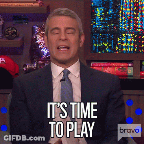A Man In A Suit And Tie With His Eyes Closed Says It 'S Time To Play GIF