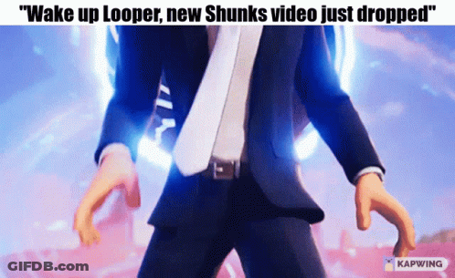 A Man In A Suit And Tie With The Caption " Wake Up Looper New Chunks Video Just Dropped " GIF