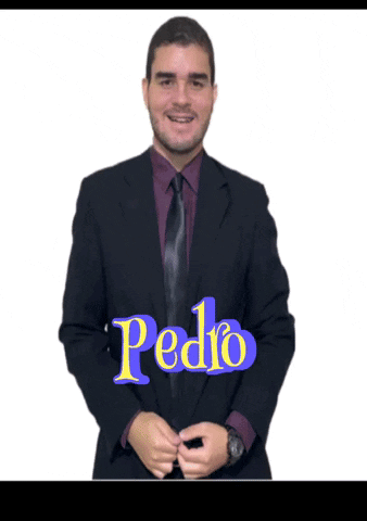 A Man In A Suit And Tie With The Name Pedro Written On His Chest GIF