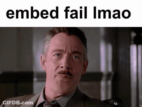 A Man In A Suit And Tie With The Words Embed Fail Imao GIF