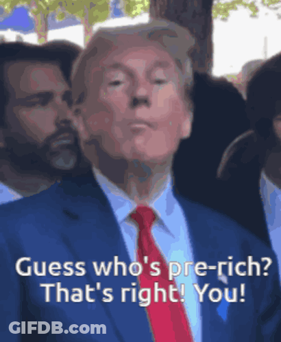 A Man In A Suit And Tie With The Words Guess Who 'S Pre-Rich That 'S Right You GIF