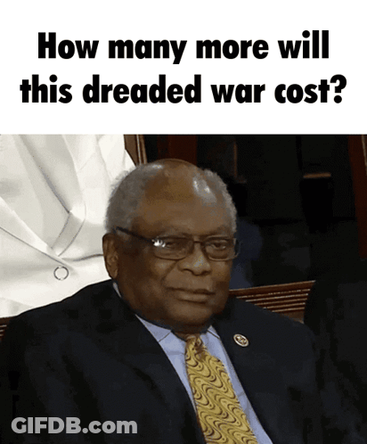 A Man In A Suit And Tie With The Words How Many More Will This Dreaded War Cost Above Him GIF