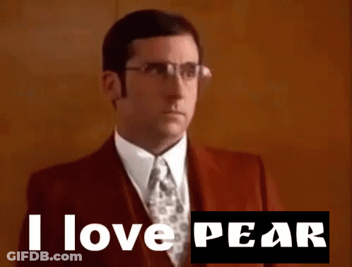 A Man In A Suit And Tie With The Words I Love Pear Below Him GIF