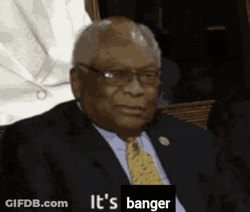 A Man In A Suit And Tie With The Words It 'S Banger On The Bottom GIF