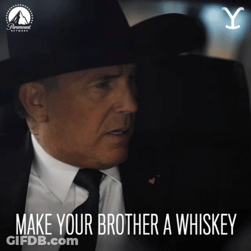 A Man In A Suit And Tie With The Words Make Your Brother A Whiskey Below Him GIF