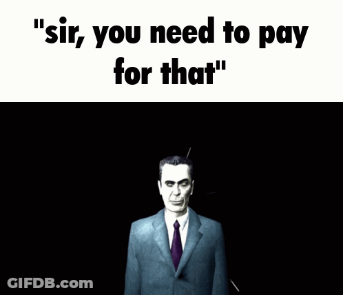 A Man In A Suit And Tie With The Words " Sir You Need To Pay For That " Behind Him GIF