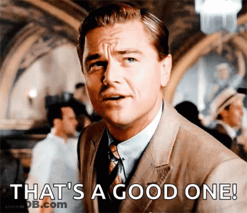 A Man In A Suit And Tie With The Words That 'S A Good One GIF