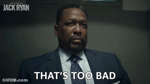 A Man In A Suit And Tie With The Words That 'S Too Bad Behind Him GIF