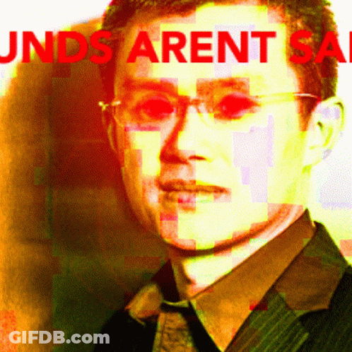 A Man In A Suit And Tie With The Words " Unds Aren T Sale " Written On The Bottom GIF