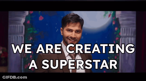 A Man In A Suit And Tie With The Words We Are Creating A Superstar Below Him GIF