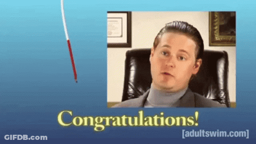 A Man In A Suit And Turtleneck Is Sitting In A Chair With The Words Congratulations On The Bottom GIF
