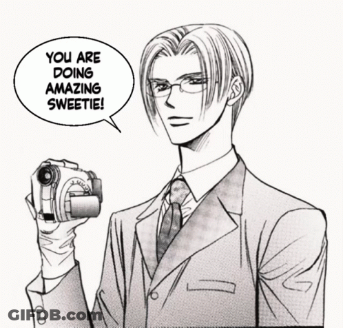 A Man In A Suit Holding A Camera With A Speech Bubble That Says " You Are Doing Amazing Sweetie " GIF