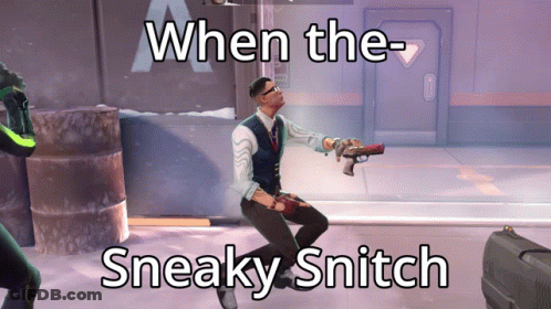 A Man In A Suit Holding A Gun With The Caption When The Sneaky Snitch On The Bottom GIF