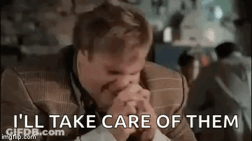 A Man In A Suit Is Covering His Face With His Hands And Saying `` I 'Ll Take Care Of Them '' GIF