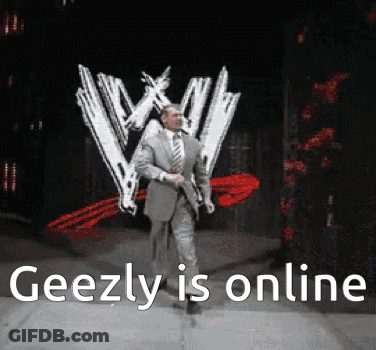 A Man In A Suit Is Dancing In Front Of A Wwe Logo GIF