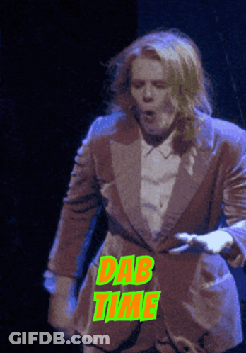 A Man In A Suit Is Dancing With The Words Dab Time Below Him GIF