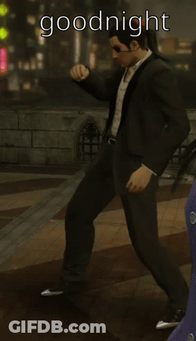 A Man In A Suit Is Dancing With The Words Goodnight King Written Below Him GIF