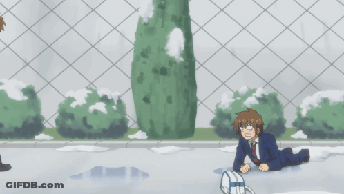 A Man In A Suit Is Falling In The Air While Another Man Looks On GIF