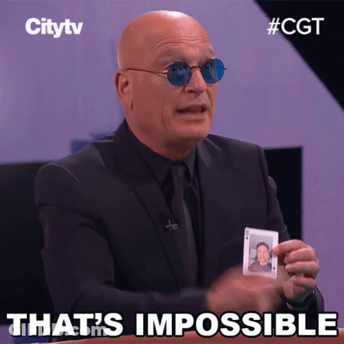 A Man In A Suit Is Holding A Card With A Picture Of A Man On It And Says That 'S Impossible GIF