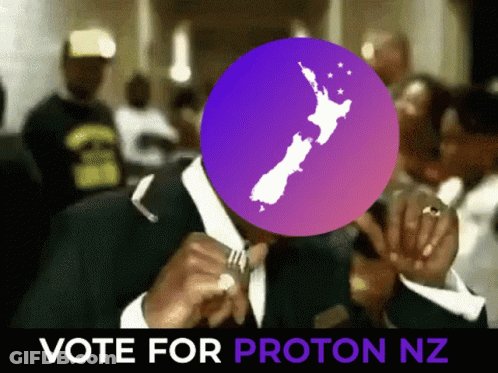A Man In A Suit Is Holding A Fork In Front Of A Proton Nz Sign GIF