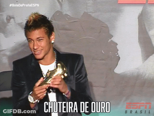 A Man In A Suit Is Holding A Gold Boot And The Caption Says Chuteira De Ouro GIF