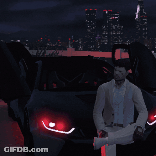 A Man In A Suit Is Holding A Gun In Front Of A Sign That Says Gun 1 Atl Li E1 GIF